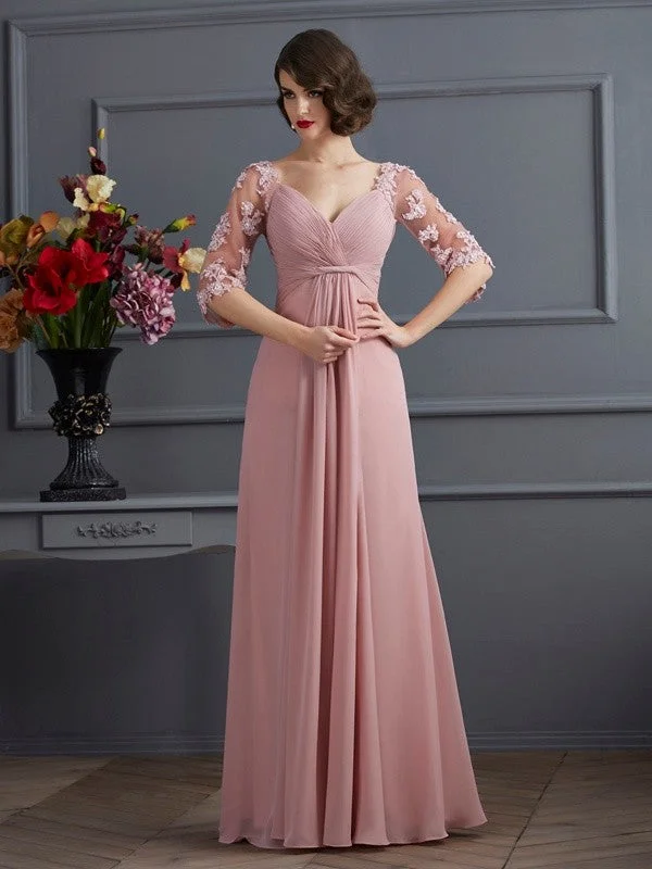 Vintage Clothing For Women A-Line/Princess Sweetheart 1/2 Sleeves Beading Long Chiffon Dresses