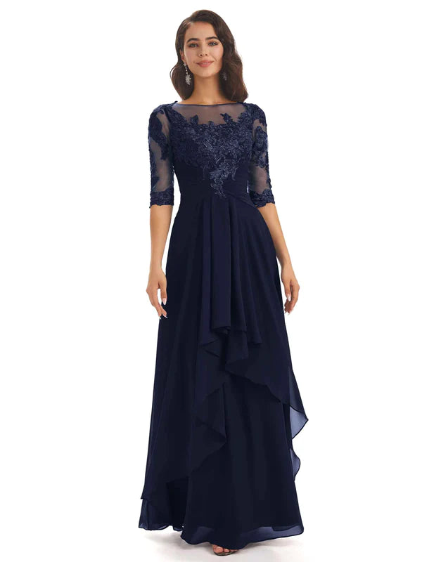 Sale Clearance Half Sleeves Appliques Chiffon Elegant Floor-Length Mother Of The Bride Dresses In Stock Sale Clearance Half Sleeves Appliques Chiffon Elegant Floor-Length Mother Of The Bride Dresses In Stock