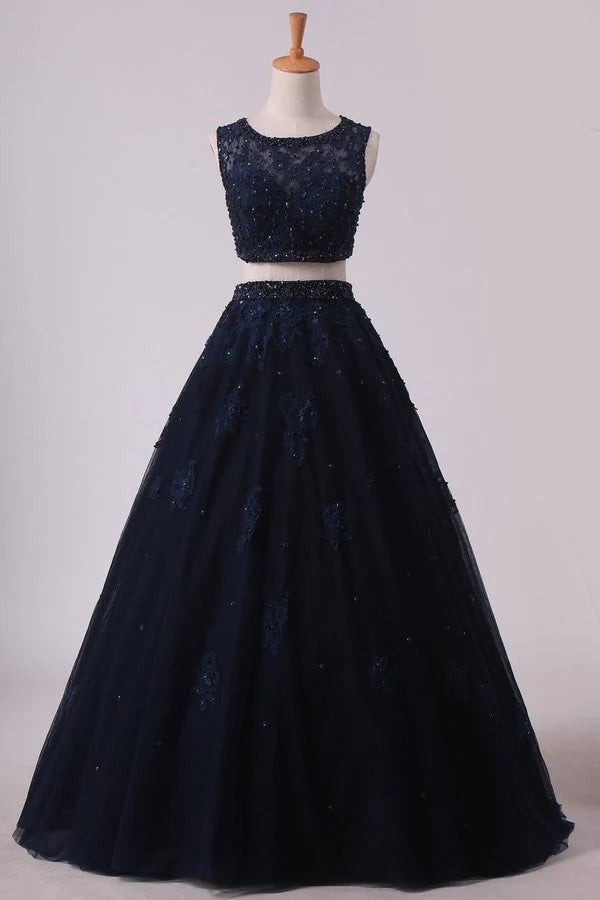 Women's Vacation Clothes Two-Piece Scoop Floor Length Tulle Quinceanera Dresses With Beads Women's Vacation Clothes Two-Piece Scoop Floor Length Tulle Quinceanera Dresses With Beads