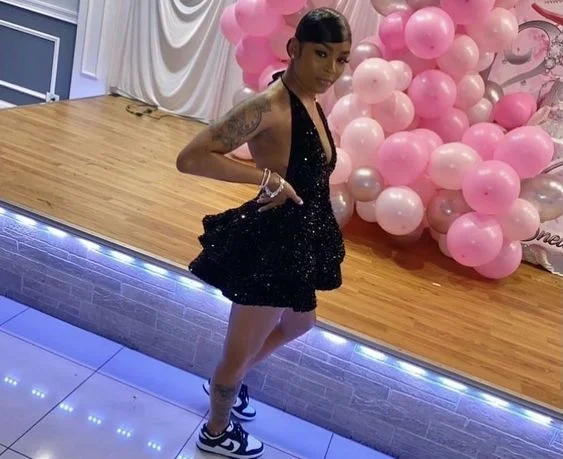 Urban Sophistication Sexy Back Open Black Sequin Hoco Dresses V Neck Short Cocktail Dress    S2493