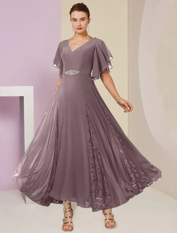 Trendy Fashion For Women Mother Of The Bride Dresses A-Line V-Neck Chiffon With Applique