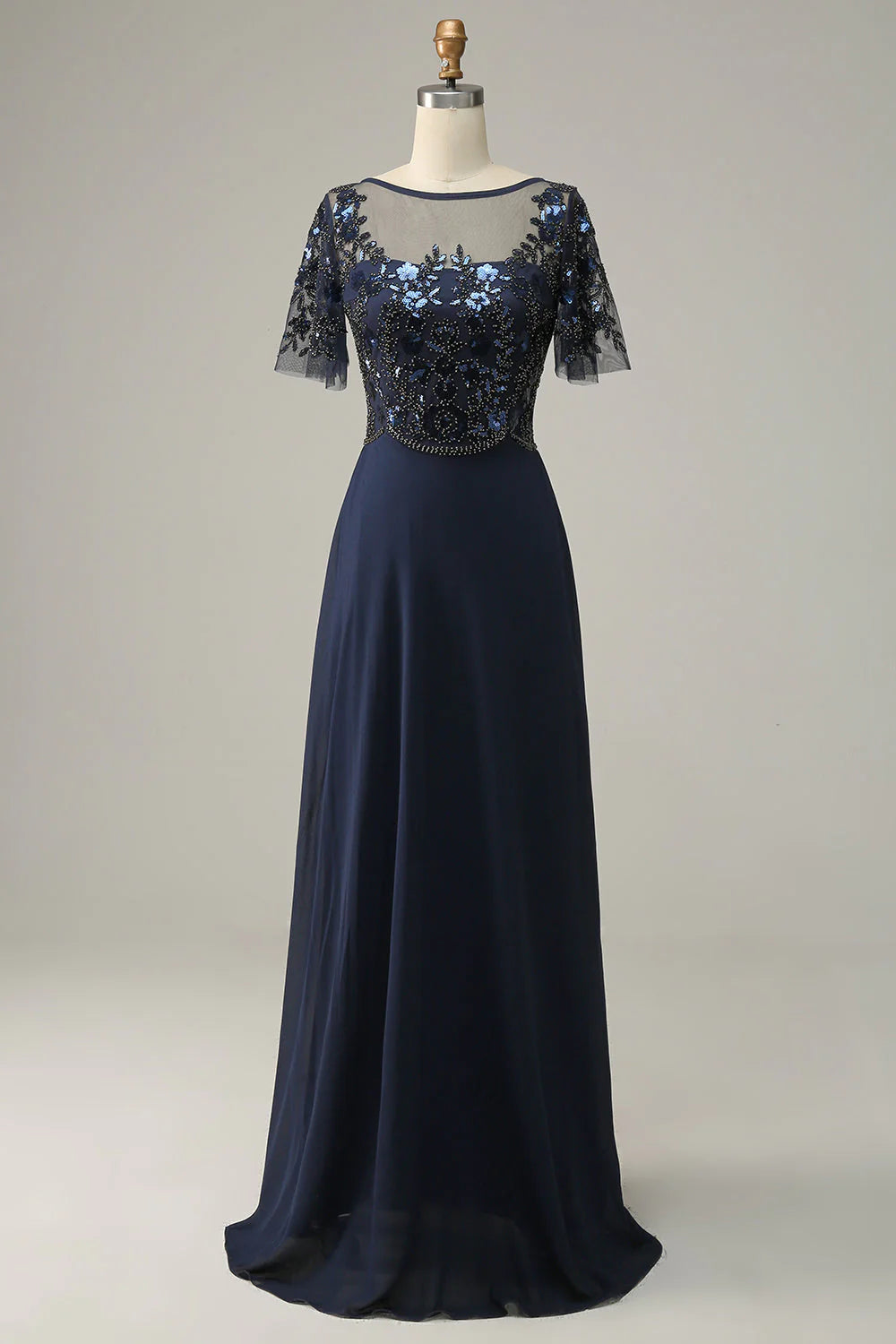 Women's Outfit For The Office Navy Appliques Sequin Mother of Bride Dress