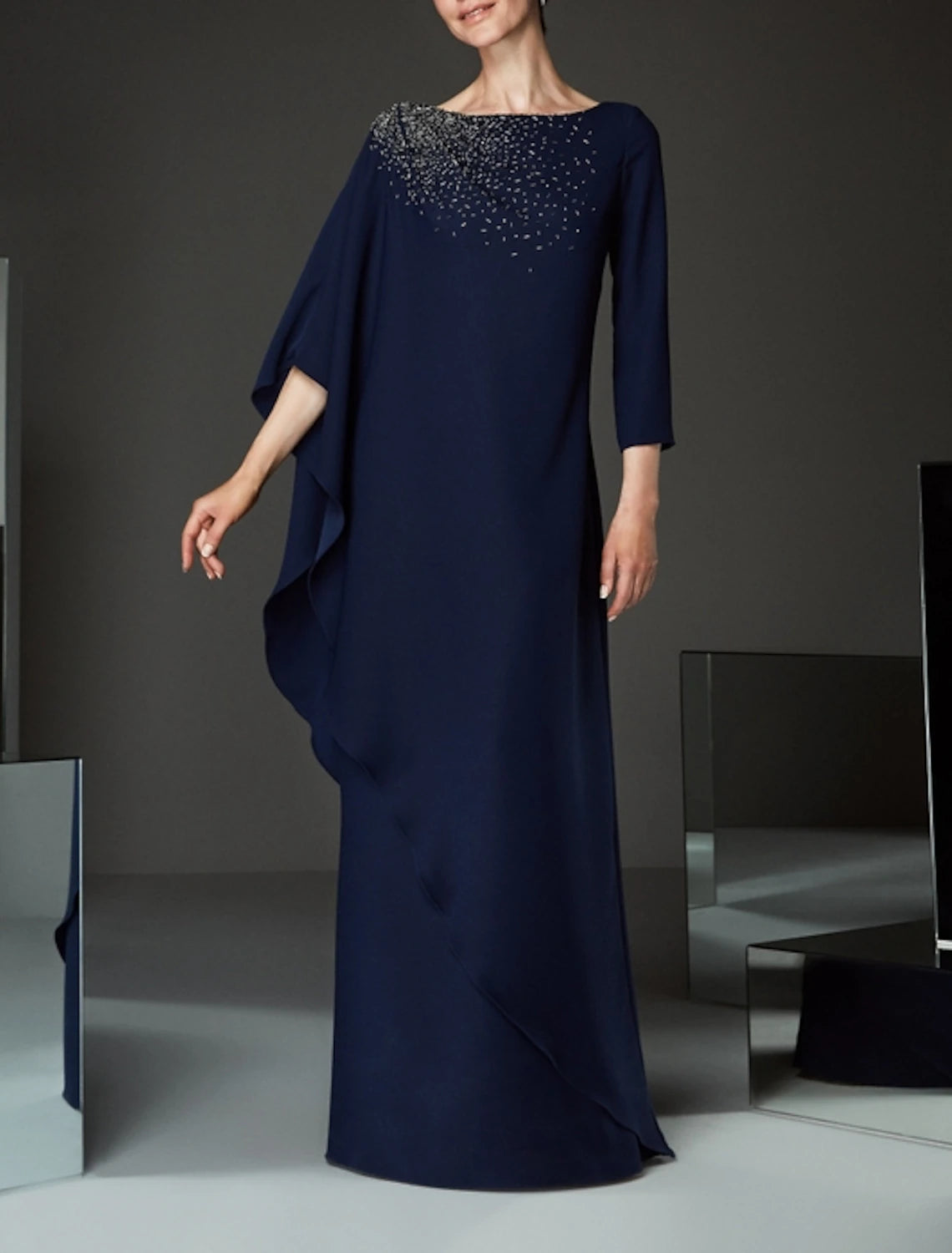 Women's Clothing For Travel Sheath / Column Mother of the Bride Dress Plus Size Elegant Bateau Neck Floor Length Chiffon Half Sleeve with Lace Appliques Women's Clothing For Travel Sheath / Column Mother of the Bride Dress Plus Size Elegant Bateau Neck Floor Length Chiffon Half Sleeve with Lace Appliques