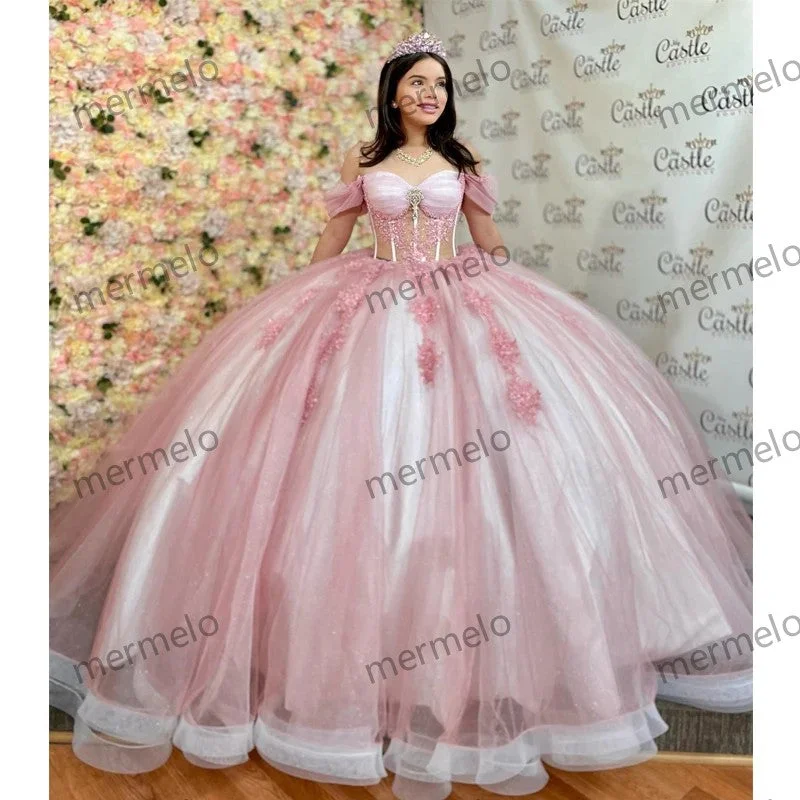 Graceful Fashion Glittering Pink Quinceanera Dress Crystal Beading Lace