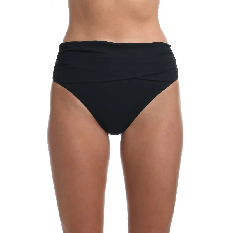 Women's Plus-Size Apparel Island Goddess Mid Waist Sash Band Swim Bottom In Black