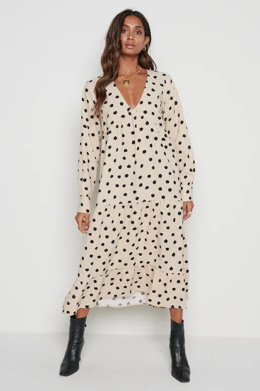 Premium Fashion Dotty Day Dress (Beige)