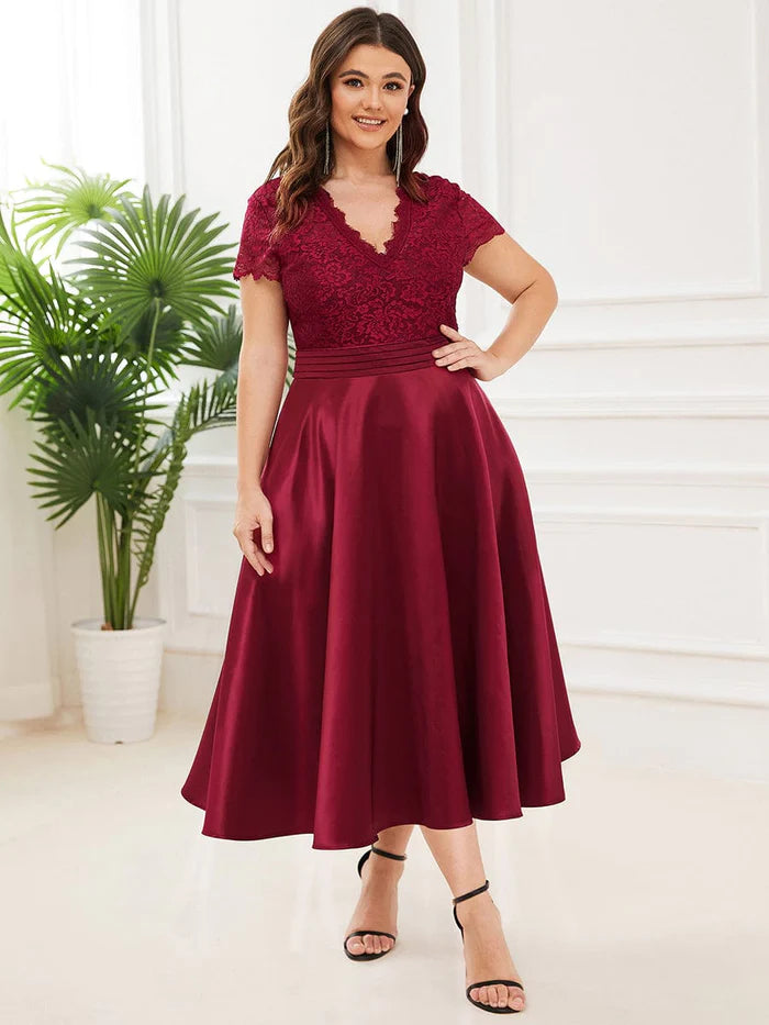 Women's Clothing Apparel Sets Custom Size V-neck Lace Bodice A-line Cocktail Dress with Sleeves Women's Clothing Apparel Sets Custom Size V-neck Lace Bodice A-line Cocktail Dress with Sleeves