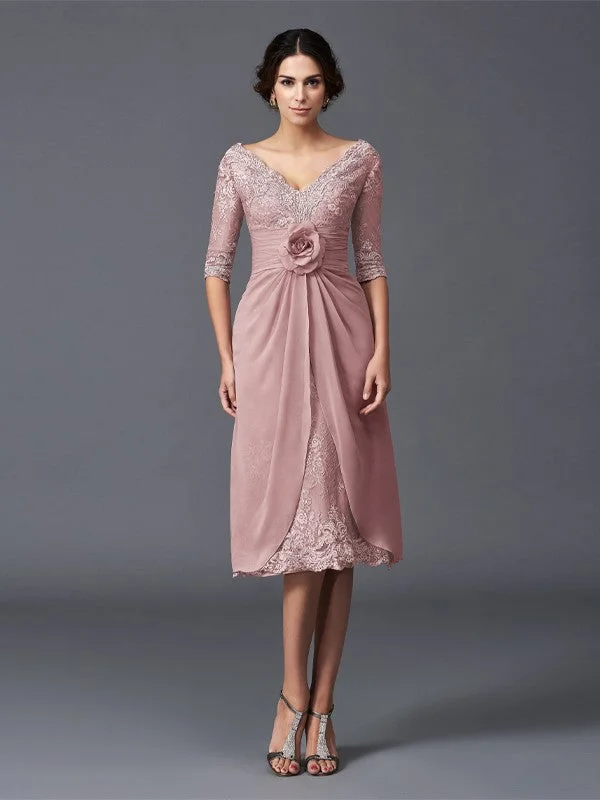 Charming Women's Holiday Apparel A-Line/Princess V-neck Hand-Made Flower 1/2 Sleeves Short Lace Mother of the Bride Dresses Charming Women's Holiday Apparel A-Line/Princess V-neck Hand-Made Flower 1/2 Sleeves Short Lace Mother of the Bride Dresses