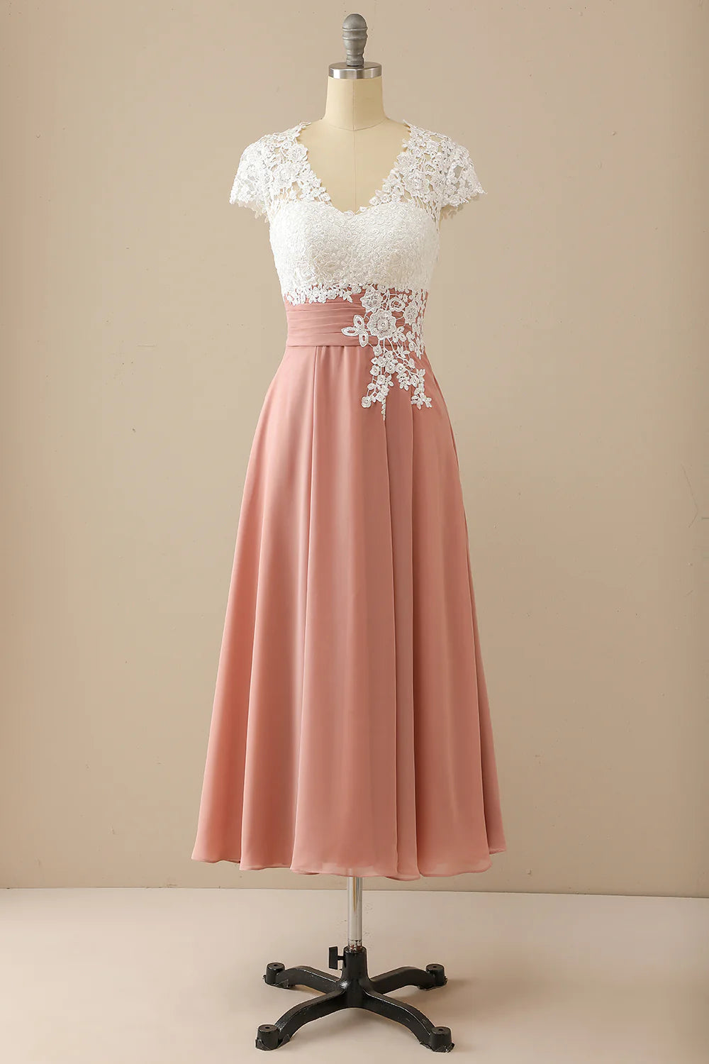Women's Clothes And Apparel V Neck Appliques Mother of Bride Dress Short Sleeves
