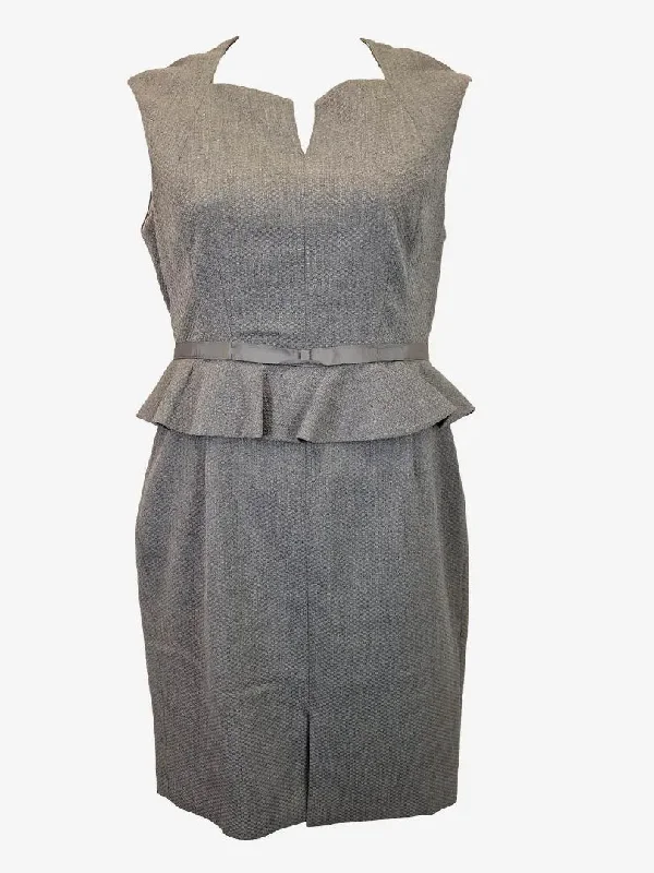 Modern Women's Wardrobe Essentials Ted Baker Classy Grey Belted Bow Peplum Dress Size 14 Modern Women's Wardrobe Essentials Ted Baker Classy Grey Belted Bow Peplum Dress Size 14