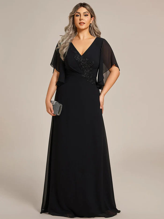 Chic Clothes For Women Graceful Plus Size A-line Ruffles Sleeve Chiffon Mother of the Bride Dress with Applique Chic Clothes For Women Graceful Plus Size A-line Ruffles Sleeve Chiffon Mother of the Bride Dress with Applique
