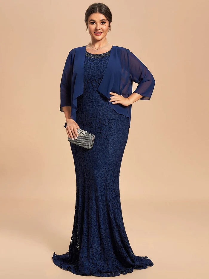Chic Women's Outfit Ideas Custom Size Lace Mermaid Chiffon Jacket Two-Piece Set Mother Dress Chic Women's Outfit Ideas Custom Size Lace Mermaid Chiffon Jacket Two-Piece Set Mother Dress
