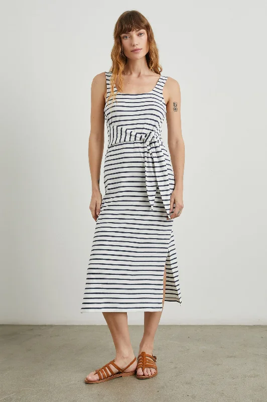 Comfortable Clothes MEG DRESS - IVORY NAVY STRIPE
