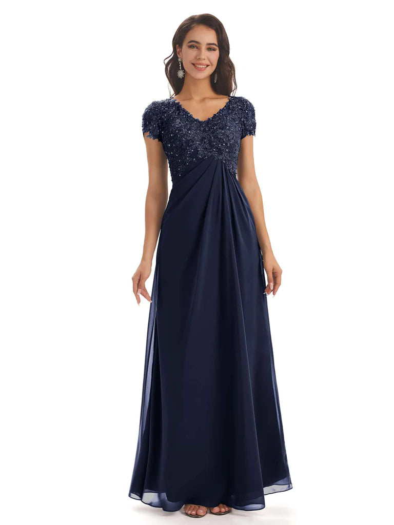 Women's Fashion Hotspots Elegant Short Sleeves Beaded Pleats A-line Floor-Length Mother of The Bride Dresses In Stock Women's Fashion Hotspots Elegant Short Sleeves Beaded Pleats A-line Floor-Length Mother of The Bride Dresses In Stock