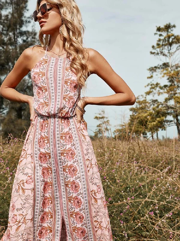 Exclusive Weekend Offers – Don't Miss Out BerriesJam - Casual Pink Sling Print Sexy O-neck High-waist Backless Dress Exclusive Weekend Offers – Don't Miss Out BerriesJam - Casual Pink Sling Print Sexy O-neck High-waist Backless Dress