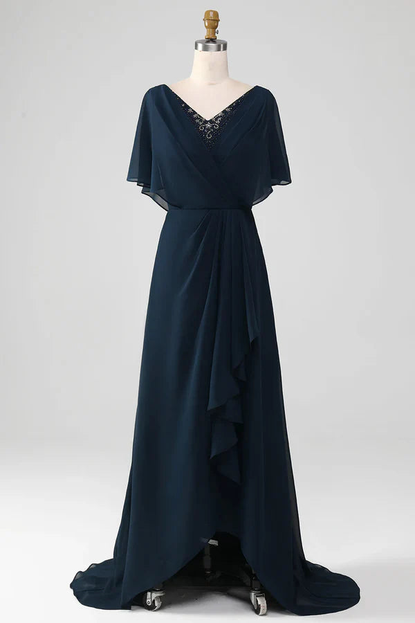 Disco - Inspired Retro Dance Look Mother Of The Bride Dress A-Line V-Neck Asymmetrical Sequins  With Beading
