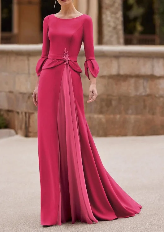 Women's Elegant Evening Outfit Mermaid / Trumpet Chiffon Crepe 3/4 Length Sleeve with Crystal Mother of the Bride Dress Women's Elegant Evening Outfit Mermaid / Trumpet Chiffon Crepe 3/4 Length Sleeve with Crystal Mother of the Bride Dress