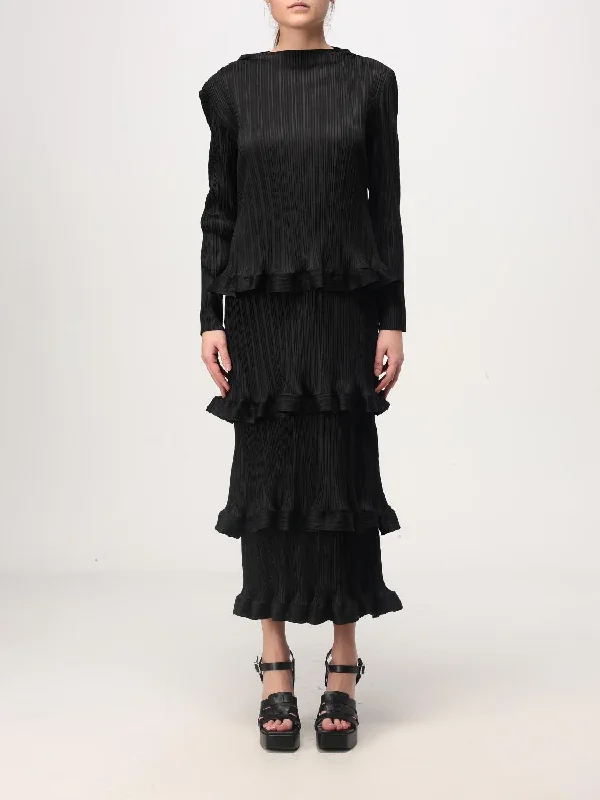 Top 10 Women's Online Clothing Stores MeiMeiJ Tiered Black Plisse Dress