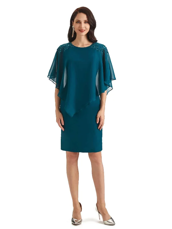 Clearance Sale Elegant Chiffon Half Sleeves Knee Length Short Mother of The Bride Dresses Clearance Sale Elegant Chiffon Half Sleeves Knee Length Short Mother of The Bride Dresses