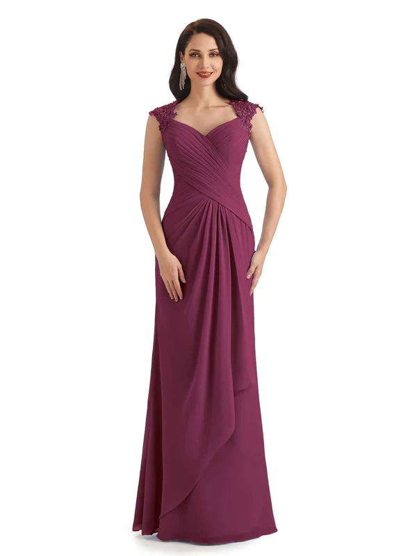 Trendy Women's Collection Elegant Chiffon Sheath Queen Ann Floor Length Long Mother Of The Bride Dresses In Stock Trendy Women's Collection Elegant Chiffon Sheath Queen Ann Floor Length Long Mother Of The Bride Dresses In Stock