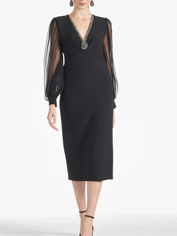 Romantic Flair Mother Of The Bride Dresses Sheath V Neck Tea Length