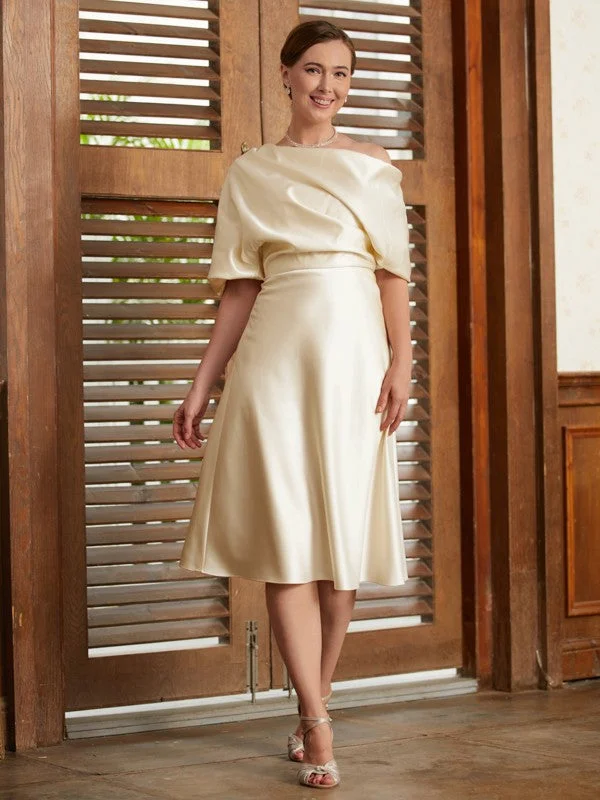 Ends Soon Mother of the Bride Dresses A-Line Princess Ruched Off-the-Shoulder 1/2 Sleeves Tea-Length Ends Soon Mother of the Bride Dresses A-Line Princess Ruched Off-the-Shoulder 1/2 Sleeves Tea-Length