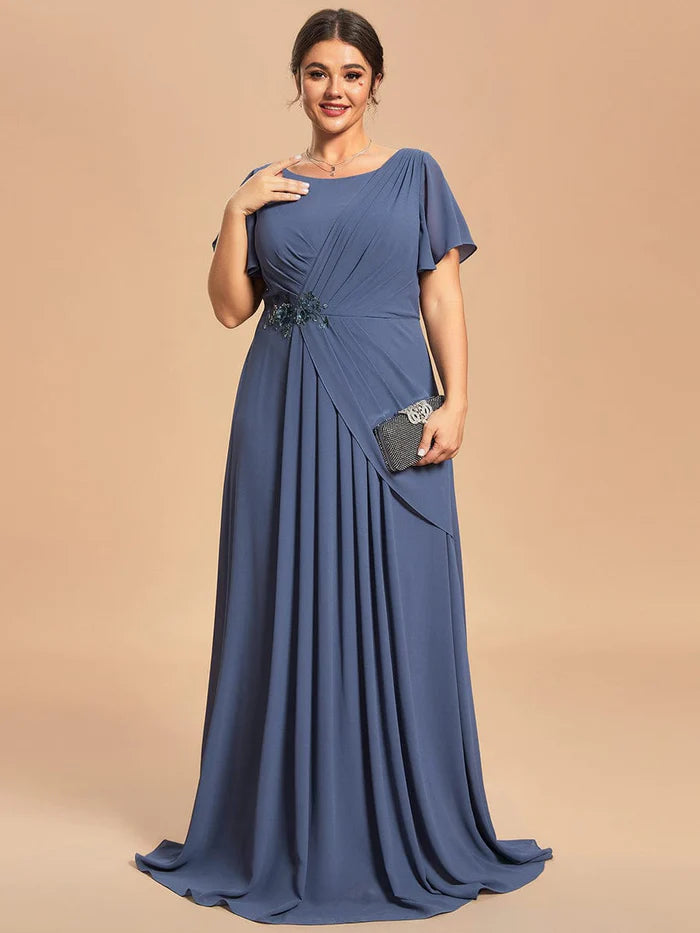 Fashionable Women's Clothes Custom Size Simple Pleated Chiffon A-Line Maxi Mother of the Bride Dress Fashionable Women's Clothes Custom Size Simple Pleated Chiffon A-Line Maxi Mother of the Bride Dress