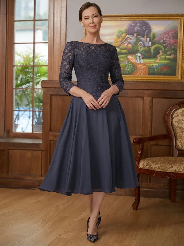 Fashion Sale Mother of the Bride Dresses A-Line Princess Chiffon Lace 3/4 Sleeves Tea-Length Fashion Sale Mother of the Bride Dresses A-Line Princess Chiffon Lace 3/4 Sleeves Tea-Length