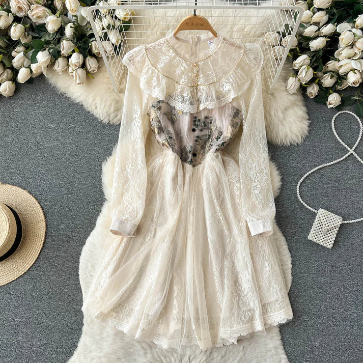 Statement Fashion Offers Spring and Autumn Retro Lace Dress Mid Length Fairy Lace Dress S4941 Statement Fashion Offers Spring and Autumn Retro Lace Dress Mid Length Fairy Lace Dress S4941