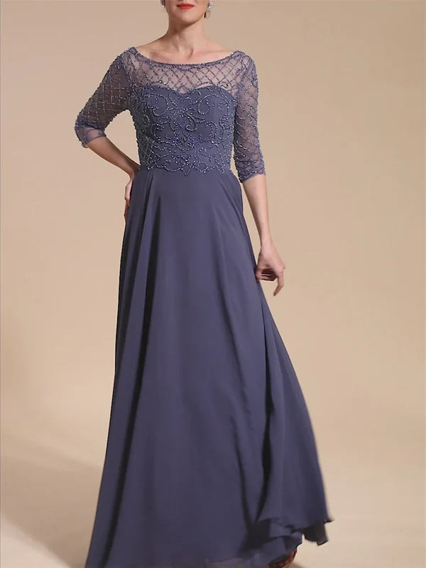 New Styles Just In Mother Of The Bride Dresses A-Line Scoop Short Sleeves Floor-Length Beaded Dresses