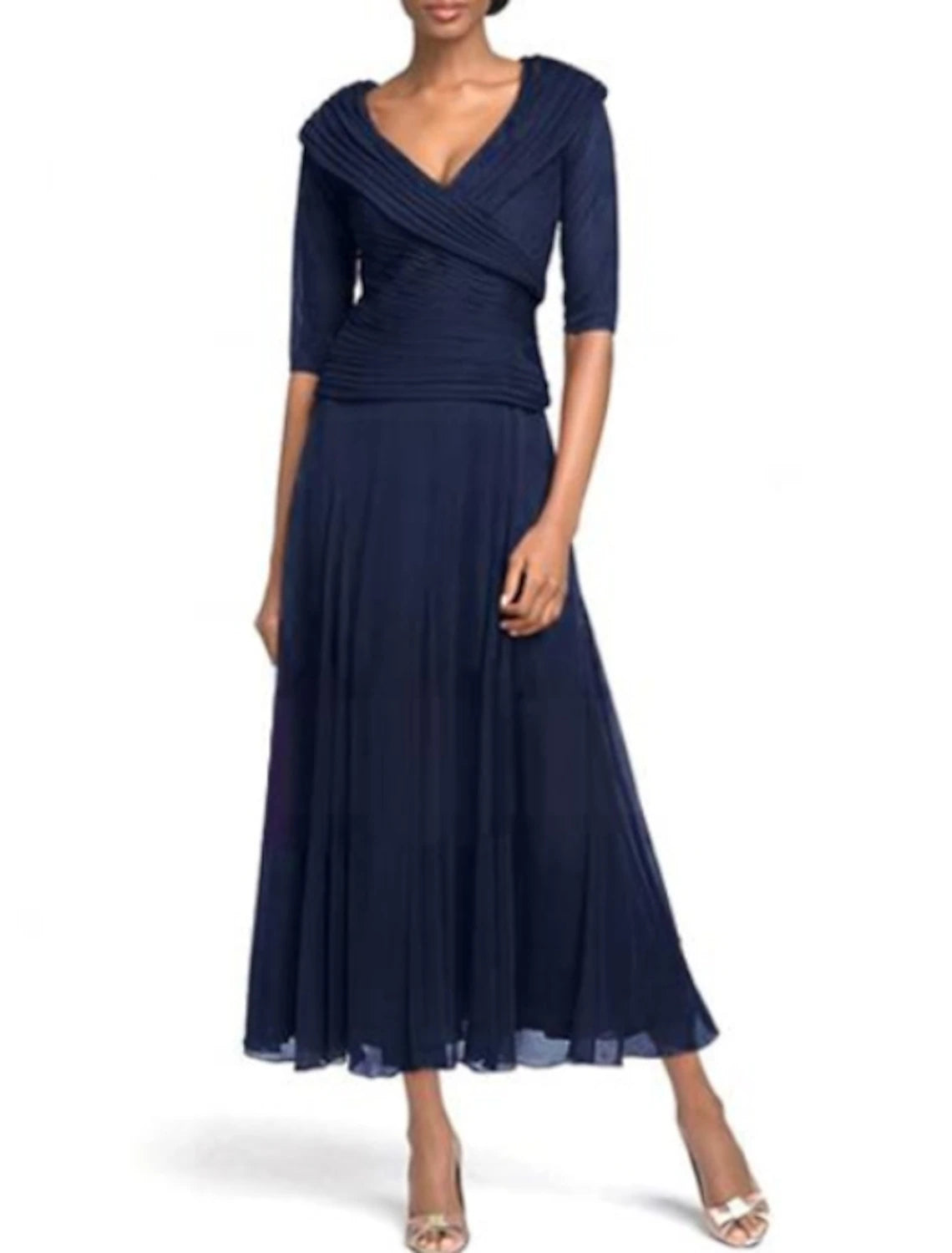 Women's Clothing For Outdoor Activities A-Line Mother of the Bride Dress Plus Size Plunging Neck Ankle Length Chiffon Half Sleeve with Ruching Women's Clothing For Outdoor Activities A-Line Mother of the Bride Dress Plus Size Plunging Neck Ankle Length Chiffon Half Sleeve with Ruching