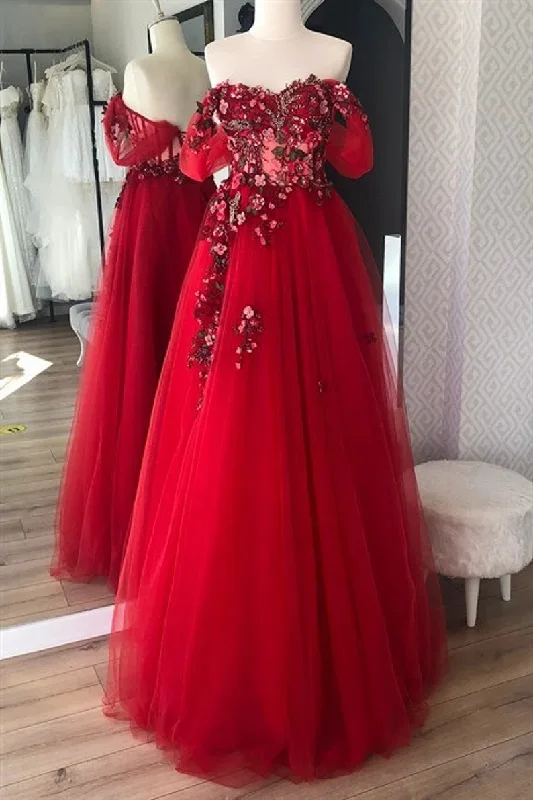 Timeless Women's Fashion Styles prom tulle dress, flower applique dress    S2219