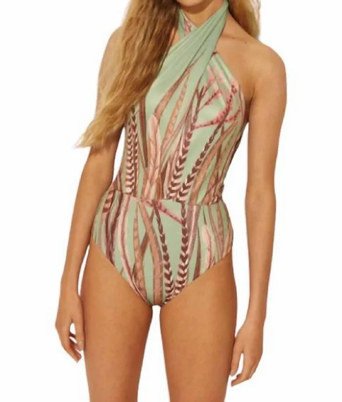 Women's Travel Attire Traful Cross Front One-Piece Swimsuit In Green
