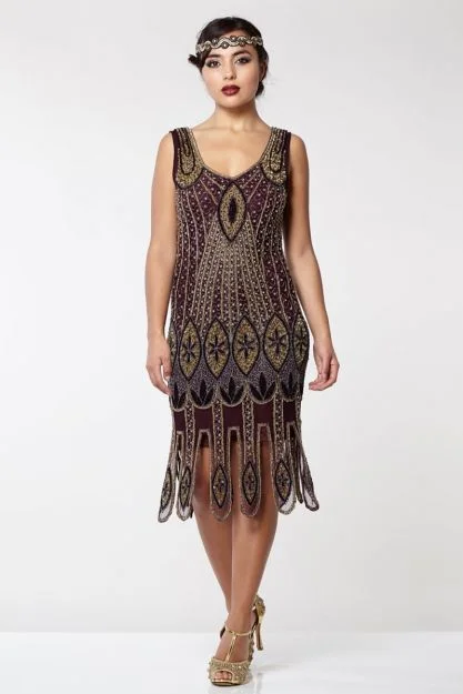 Big Discounts Art Deco Flapper Dress in Plum