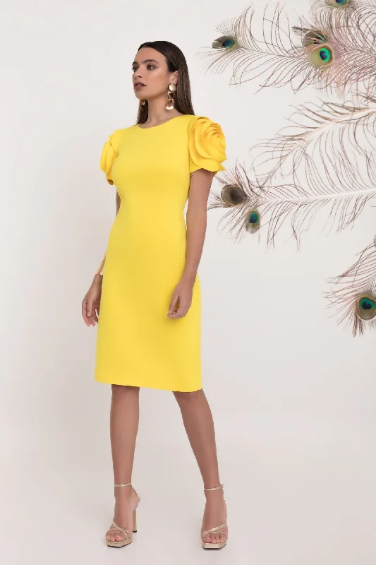 Casual Women's Clothing Online Matilde Cano Yellow Flores Manga Dress