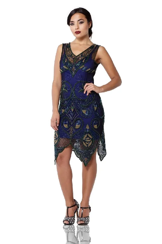 Sale Clearance Emma Flapper Style Peacock Dress in Navy Blue