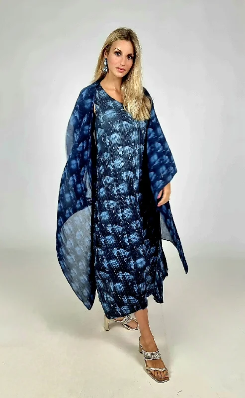 Plus Size Women's Fashion Alquema Navy Rose Long Estrella Dress And Collare Coat