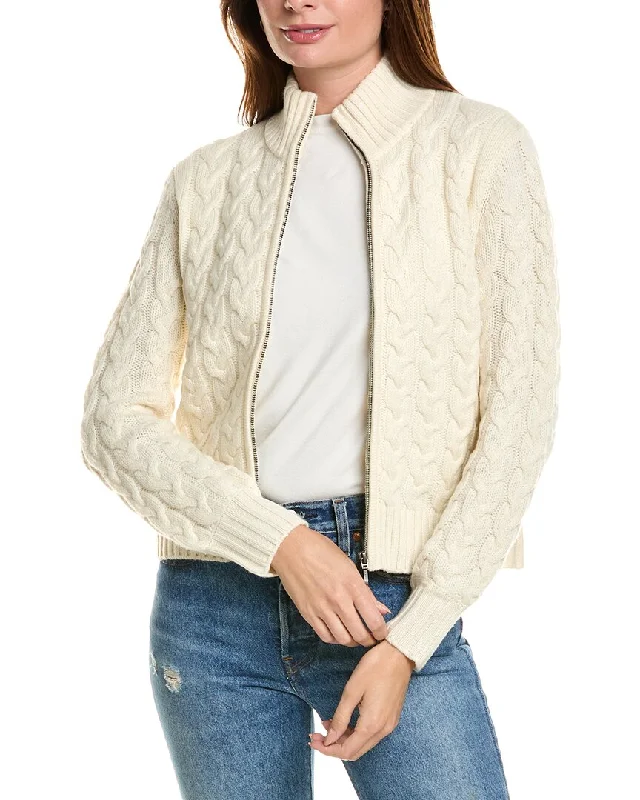 Modern Women's Attire Forte Cashmere Cable Zip Mock Wool & Cashmere-Blend Cardigan