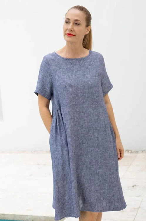 Casual Elegance Briar Navy Linen  Aline dress
