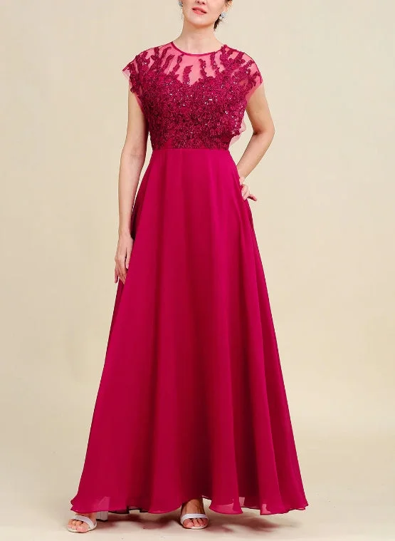 Evening Elegance Burgundy A-Line Chiffon Mother of the Bride Dress with Lace