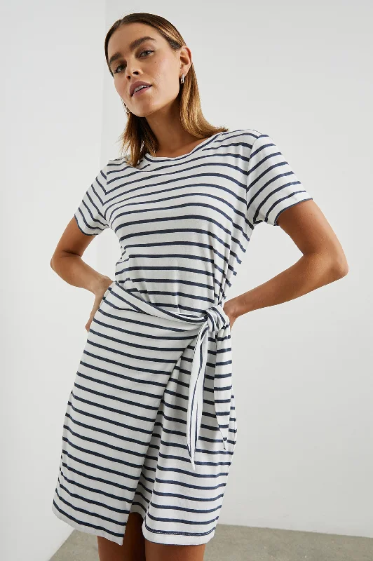 Boho Chic Fashion EDIE DRESS - IVORY NAVY STRIPE