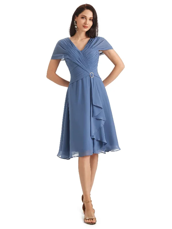 Bundle Offer Elegant A-line Chiffon Cap Sleeves V-neck Short Mother of The Bride Dresses Bundle Offer Elegant A-line Chiffon Cap Sleeves V-neck Short Mother of The Bride Dresses