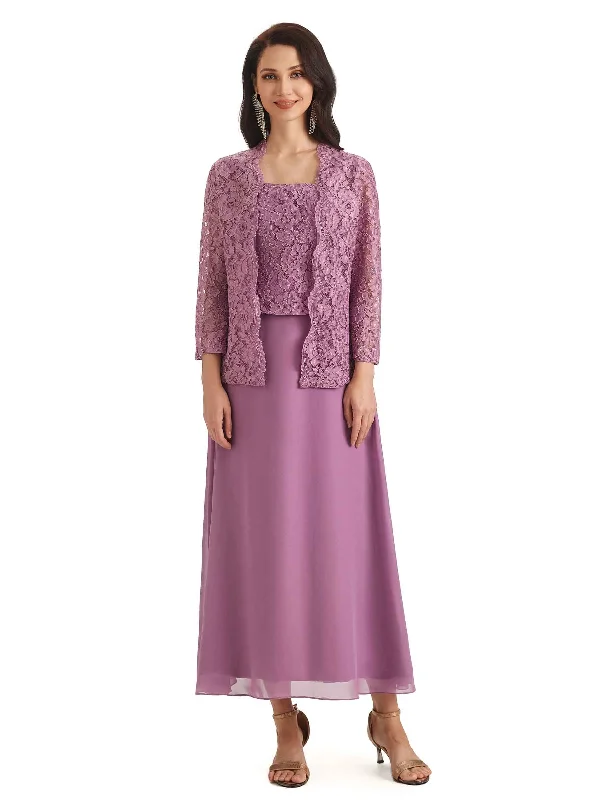 Elevated Style Elegant A-line Lace Tea Length Mother of The Bride Dresses With Lace Jacket Elevated Style Elegant A-line Lace Tea Length Mother of The Bride Dresses With Lace Jacket