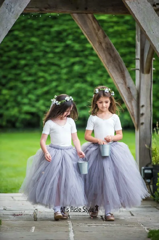 The Best Women's Fashion Sale Of The Season Silver Grey Tulle Flower Girl Dress
