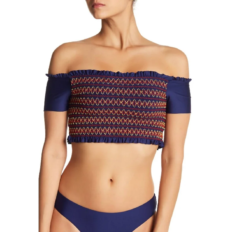 Women's Evening Wear Attire Frill Seeker Off Shoulder Bra Bikini Top In Frill Seeker Navy Women's Evening Wear Attire Frill Seeker Off Shoulder Bra Bikini Top In Frill Seeker Navy