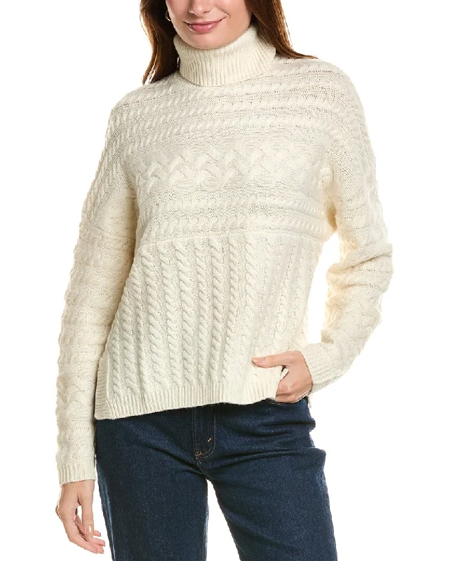 Women's Seasonal Attire Forte Cashmere Luxe Cable Turtleneck Wool & Cashmere-Blend Sweater