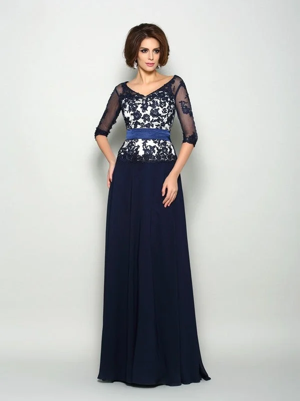 Season Transition Versatile Wear Clearance A-Line/Princess V-neck Beading 1/2 Sleeves Long Chiffon Mother of the Bride Dresses
