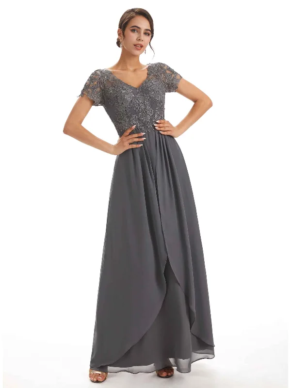 Boho - Chic Festival - Ready Style Chiffon Short Sleeves V-neck Applique Floor-Length Elegant Mother Of The Groom Dresses Boho - Chic Festival - Ready Style Chiffon Short Sleeves V-neck Applique Floor-Length Elegant Mother Of The Groom Dresses