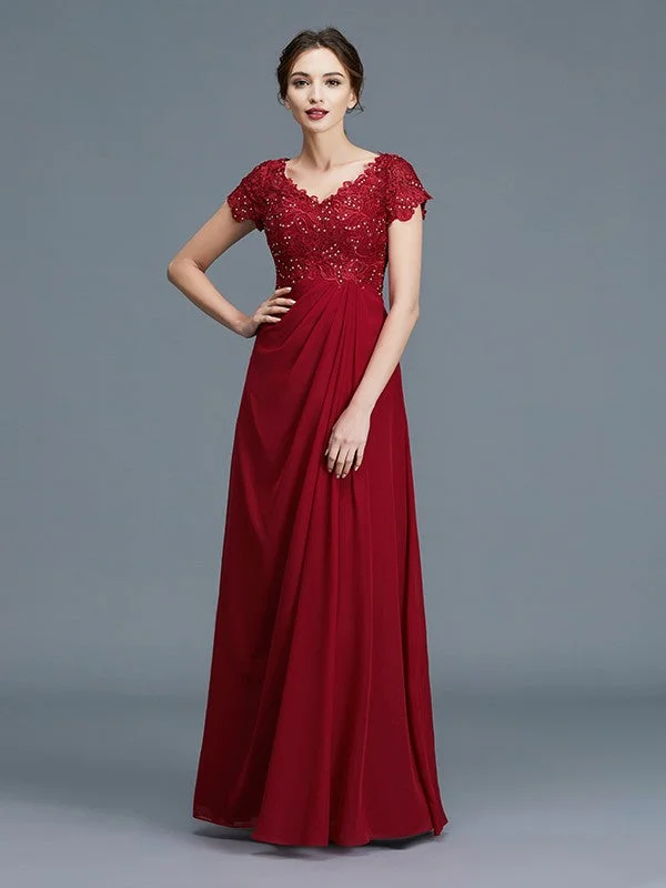 Plus-Size Women's Clothing A-Line/Princess V-neck Short Sleeves Ruffles Chiffon Floor-Length Mother of the Bride Dresses Plus-Size Women's Clothing A-Line/Princess V-neck Short Sleeves Ruffles Chiffon Floor-Length Mother of the Bride Dresses