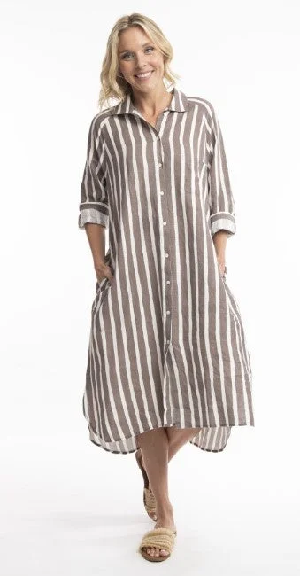 Women's Fashion Essentials Stripe linen dress ash